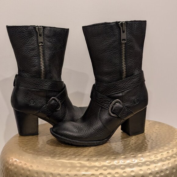 Born Heeled Low-Calf Moto Black Leather Boots - Women's sz 7 - Picture 3 of 12
